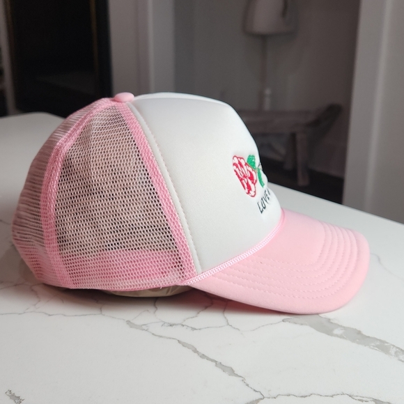 VINTAGE STYLE PINK & WHITE LOVE LOUDLY TRUCKER HAT SNAPBACK - Picture 3 of 8